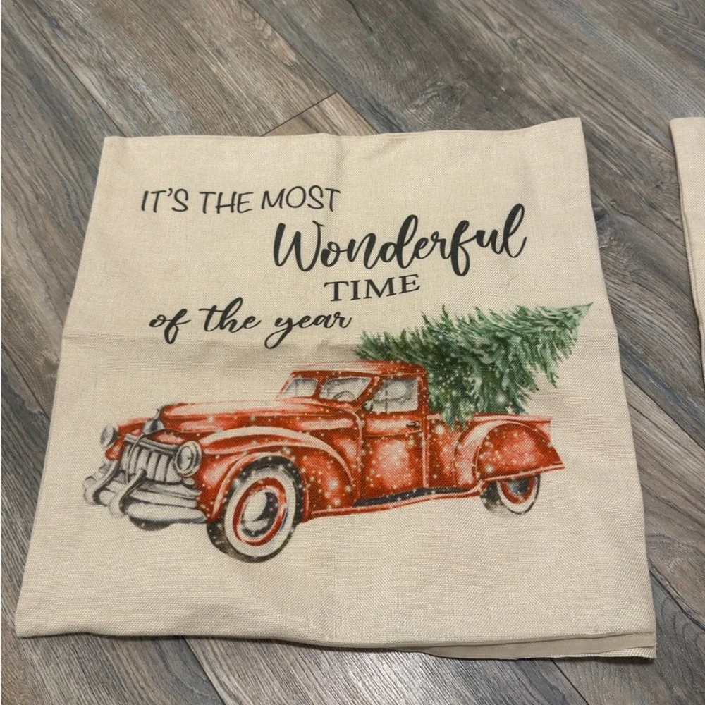 Festive Red Truck Holiday Pillow Cover